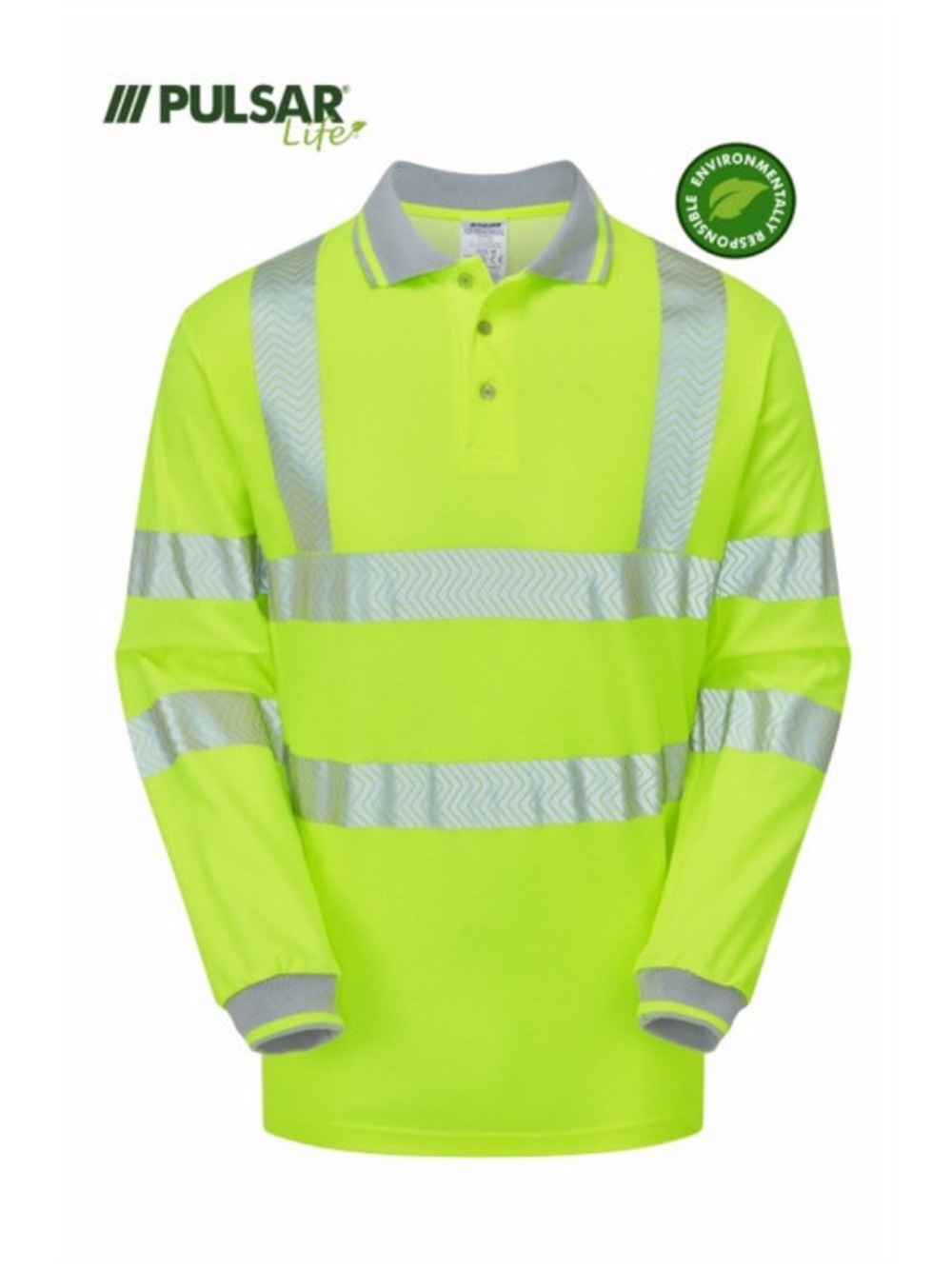 Pulsar Hi-Vis Lime  Woman’s Long Sleeve Polo with Reflective Tape